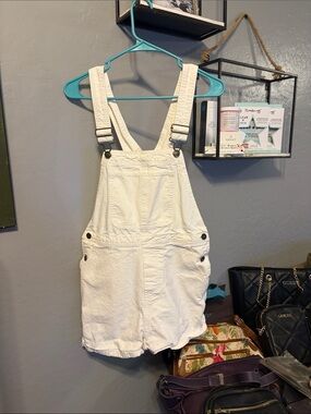 RSQ White Short Denim Overalls Romper with Bib Pocket